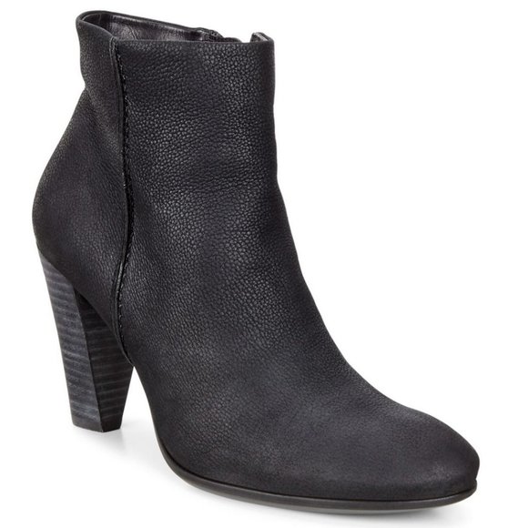 ECCO Shape 75 Black Nubuck Leather Ankle Boot w/3" Heel 41 EU/10-10.5 US - Picture 1 of 12